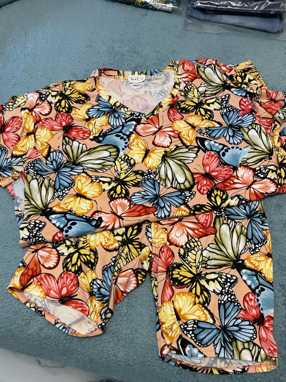 love J Butterfly Lounge Top in Pastel Blue and Peach 3x